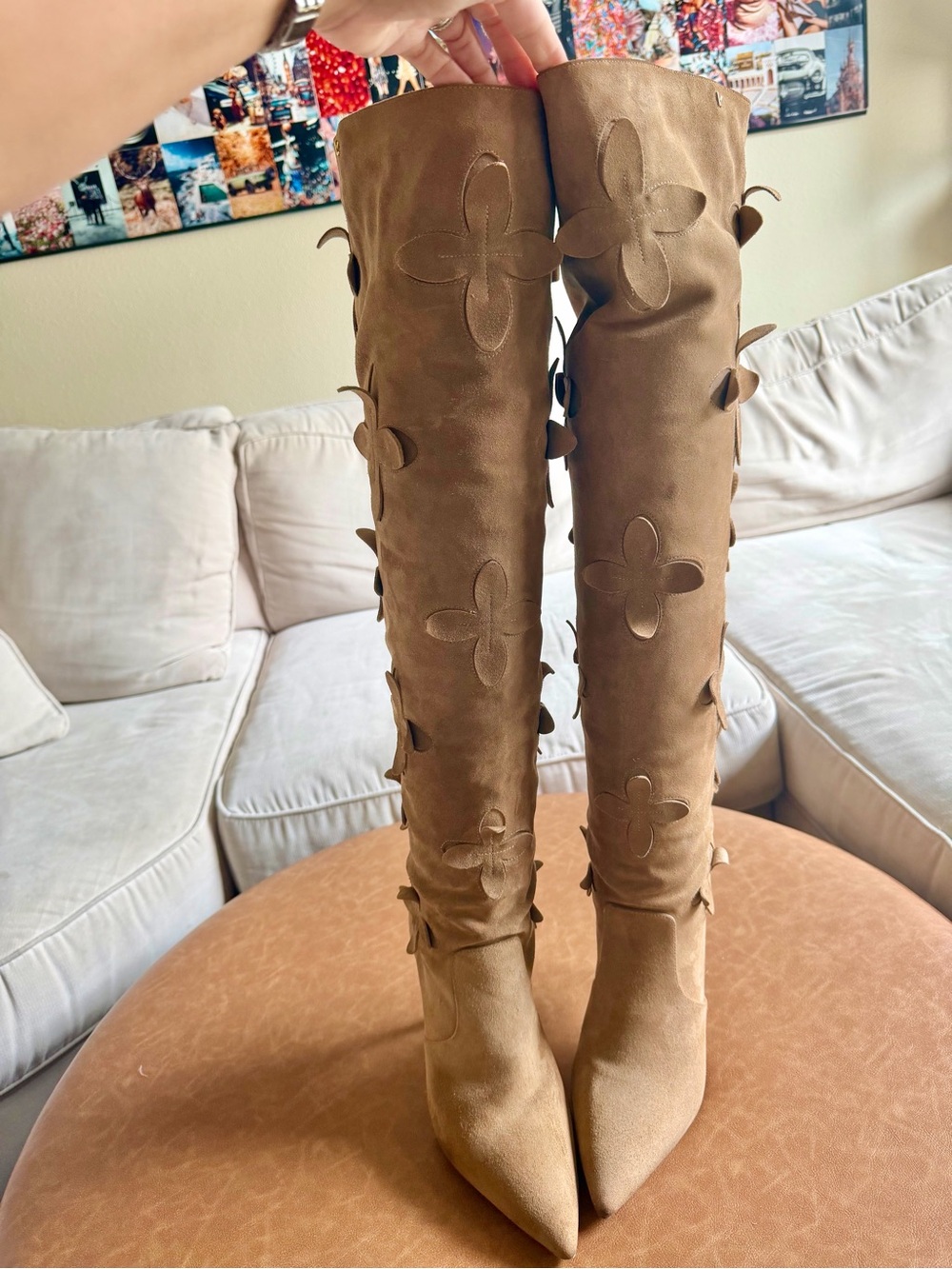 Larroude Julia Flower Embellished Suede Over the Knee Boot - Picture 3 of 15